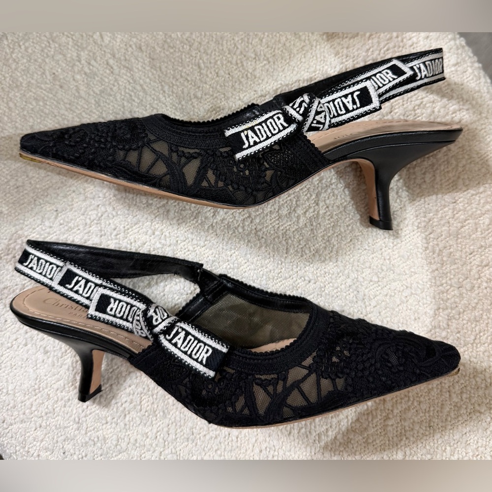 Dior J’adior Black Lace Slingback Pumps